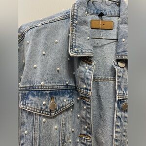Blank NYC Pearl Studded Light Blue Denim Jacket